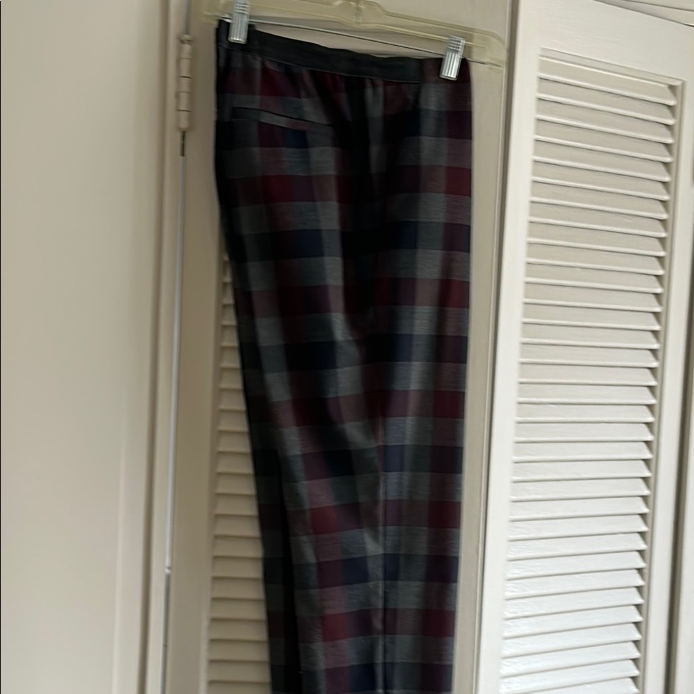 Sophisticated Navy Burgundy and Gray  Wool Plaid Dress Pants